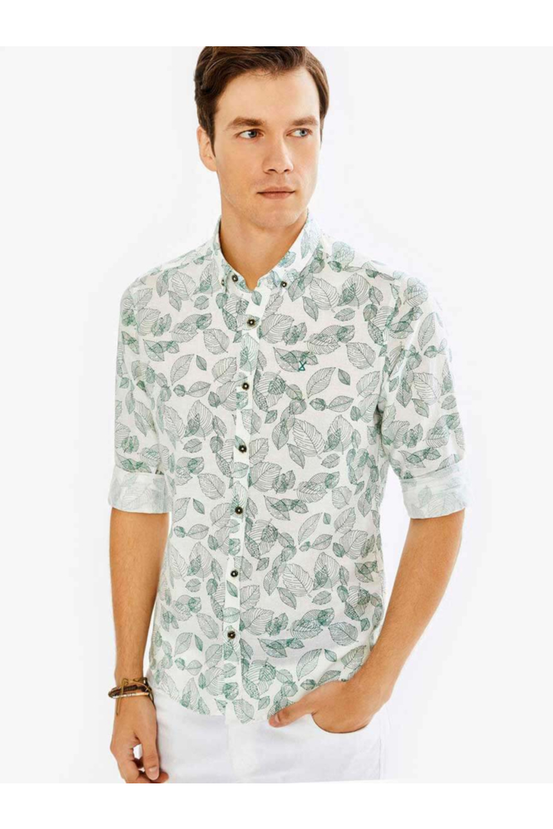 Мъжка риза с десен на зелени листа 700715 INDIGO Fashion