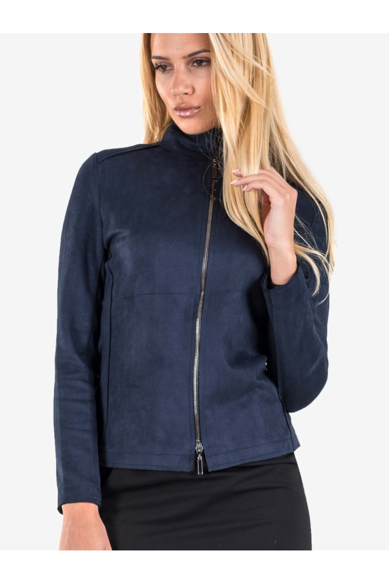 Дамско късо яке с цип - тъмно синьо 26048 INDIGO Fashion