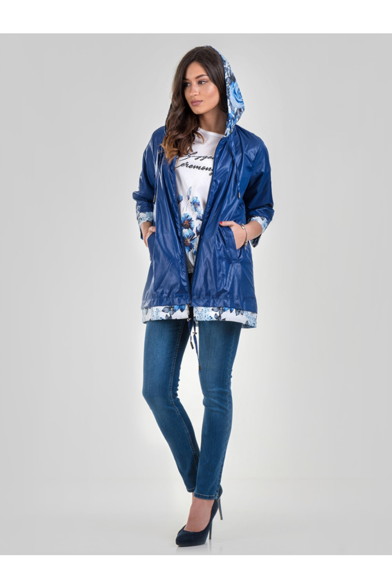 Пролетно-есенно дамско синьо яке с качулка 290236 INDIGO Fashion