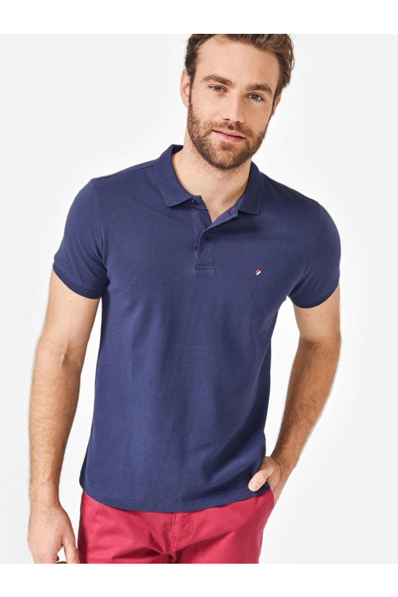 Тъмносиня памучна мъжка блуза с яка и лого 24958 INDIGO Fashion