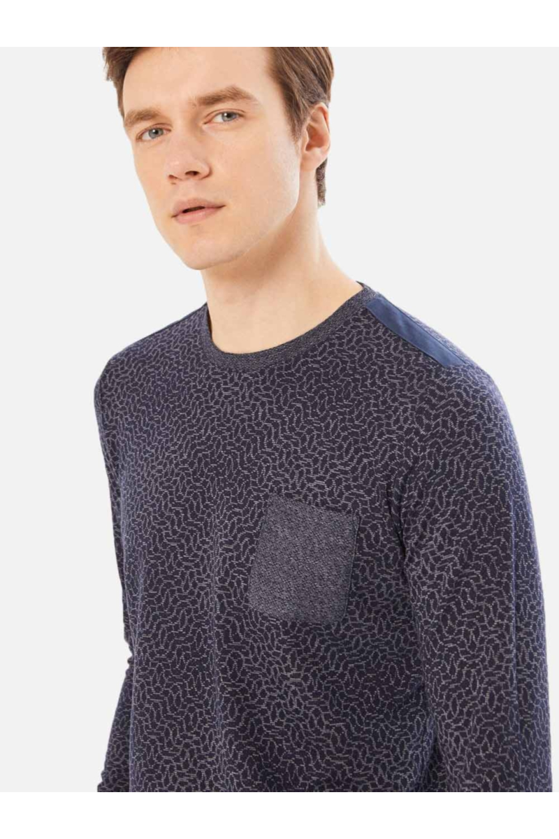 Мъжка тъмносиня блуза с фигурален десен и джоб 501328 INDIGO Fashion