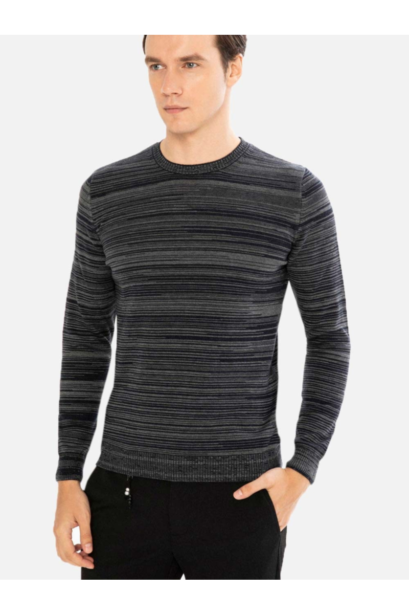 Мъжки тъмносин пуловер с дълъг ръкав на райе 801426 INDIGO Fashion