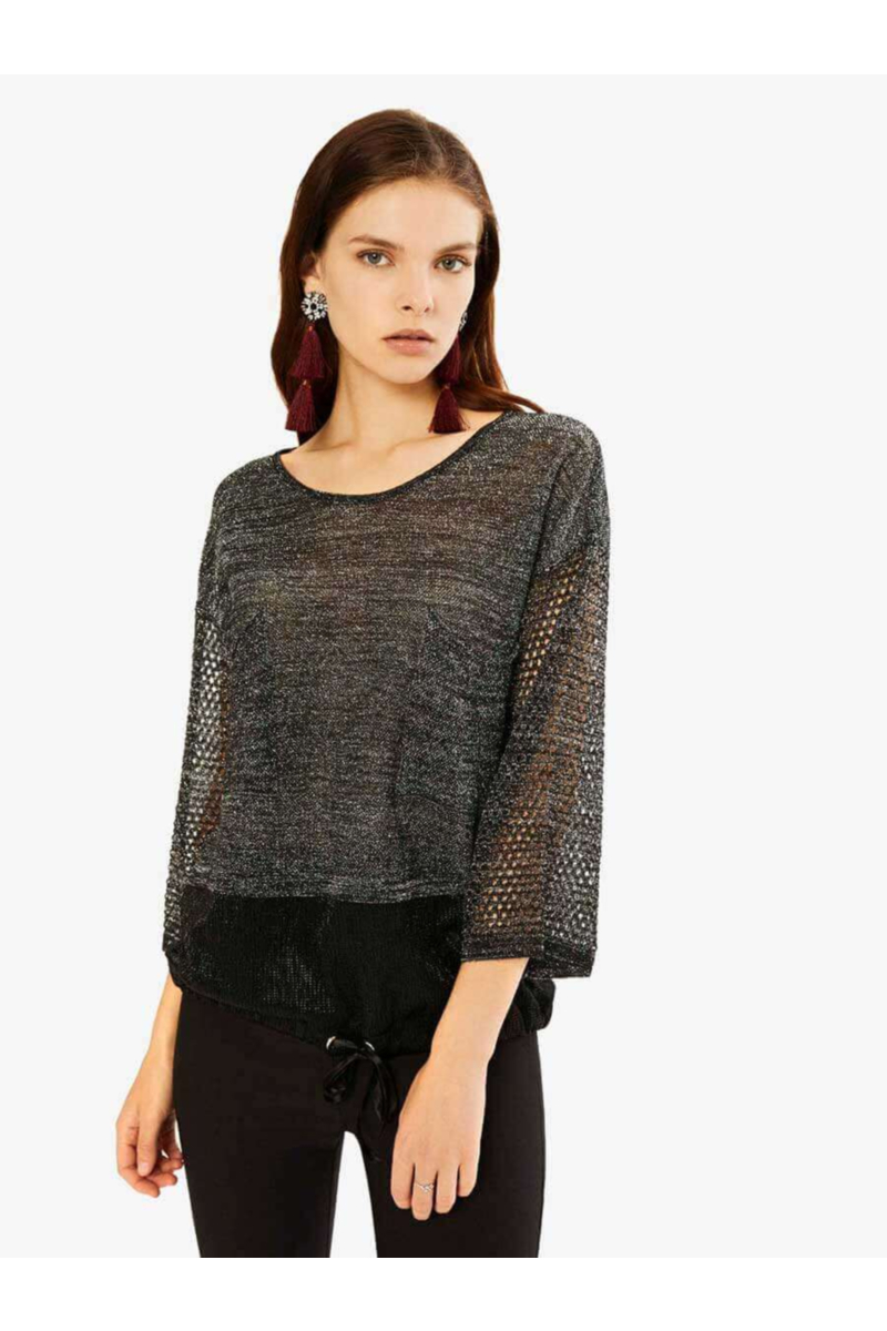Дамска блуза с ефектни ръкави - черна 850537 INDIGO Fashion
