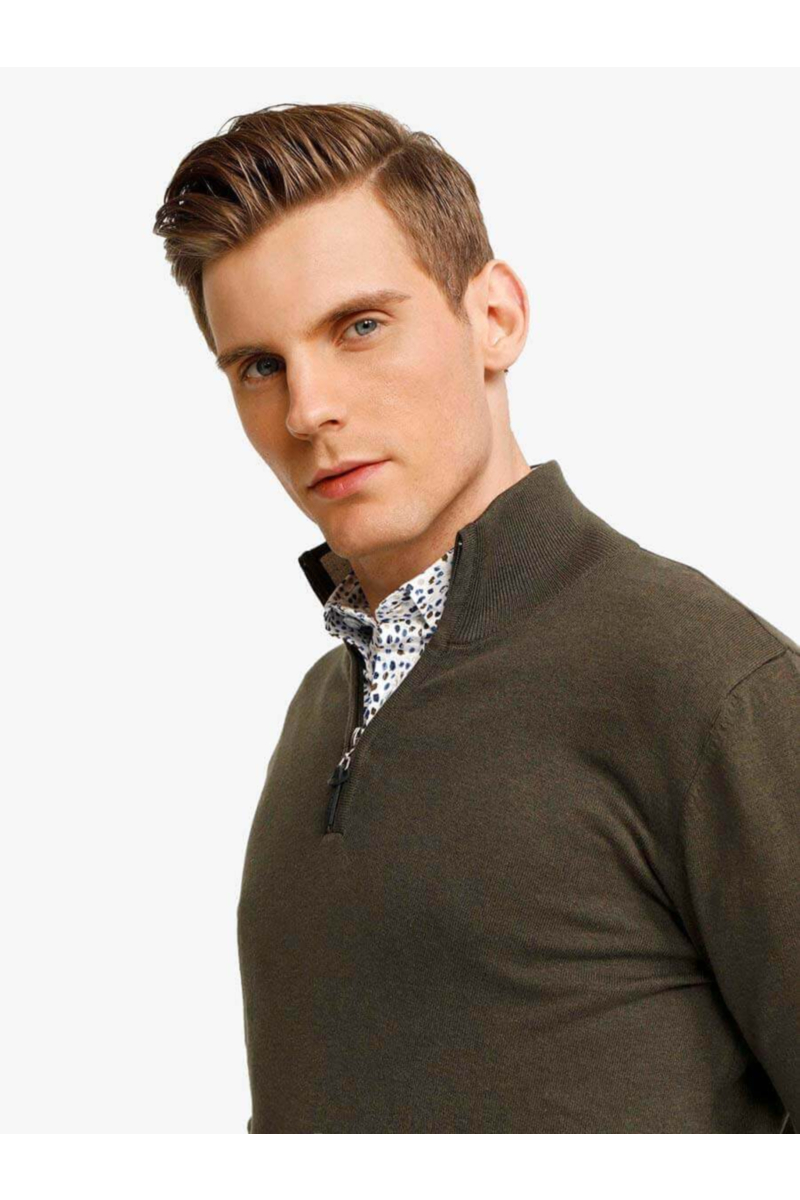 Мъжки пуловер с цип - цвят хаки 801534 INDIGO Fashion
