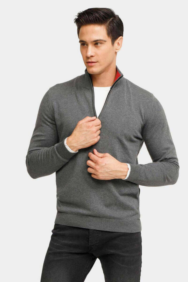 Мъжки пуловер с цип - сив 801534 INDIGO Fashion