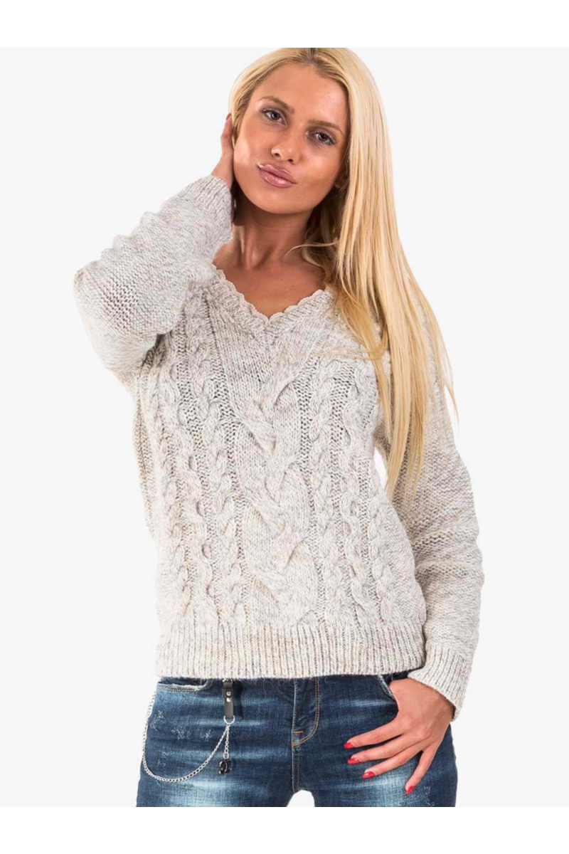 Бежов плетен дамски пуловер 850566 INDIGO Fashion