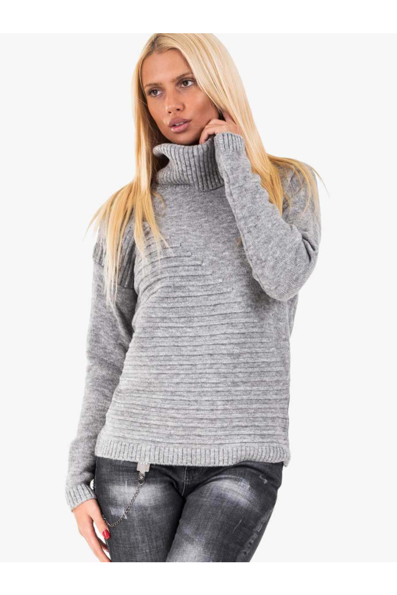 Сив плетен дамски пуловер 850570 INDIGO Fashion