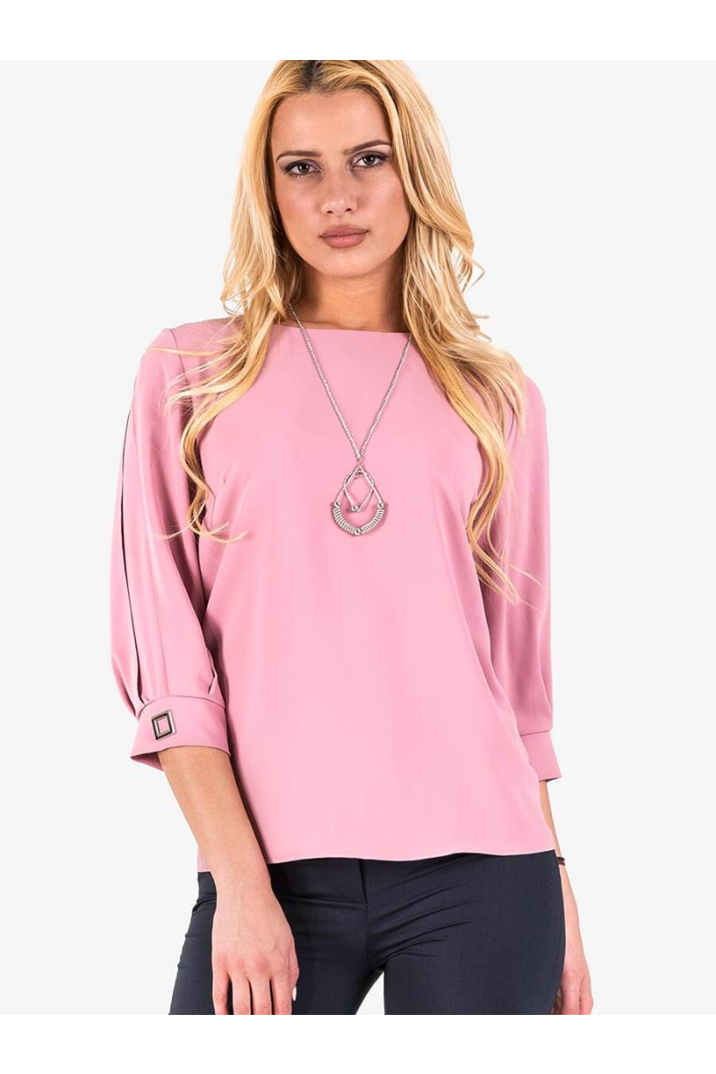 Едноцветна дамска блуза с колие - цвят пепел от рози 30480 INDIGO Fashion