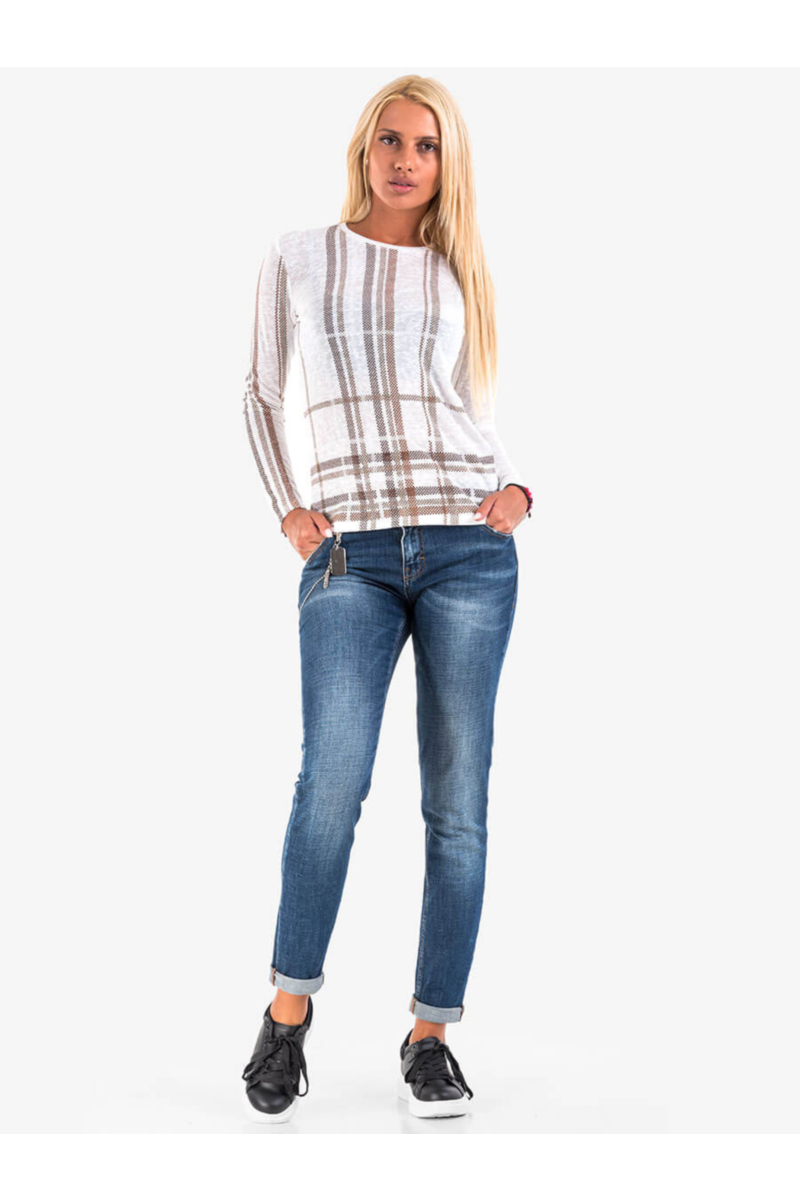  Дамска блуза на едро каре - екрю 601665 INDIGO Fashion