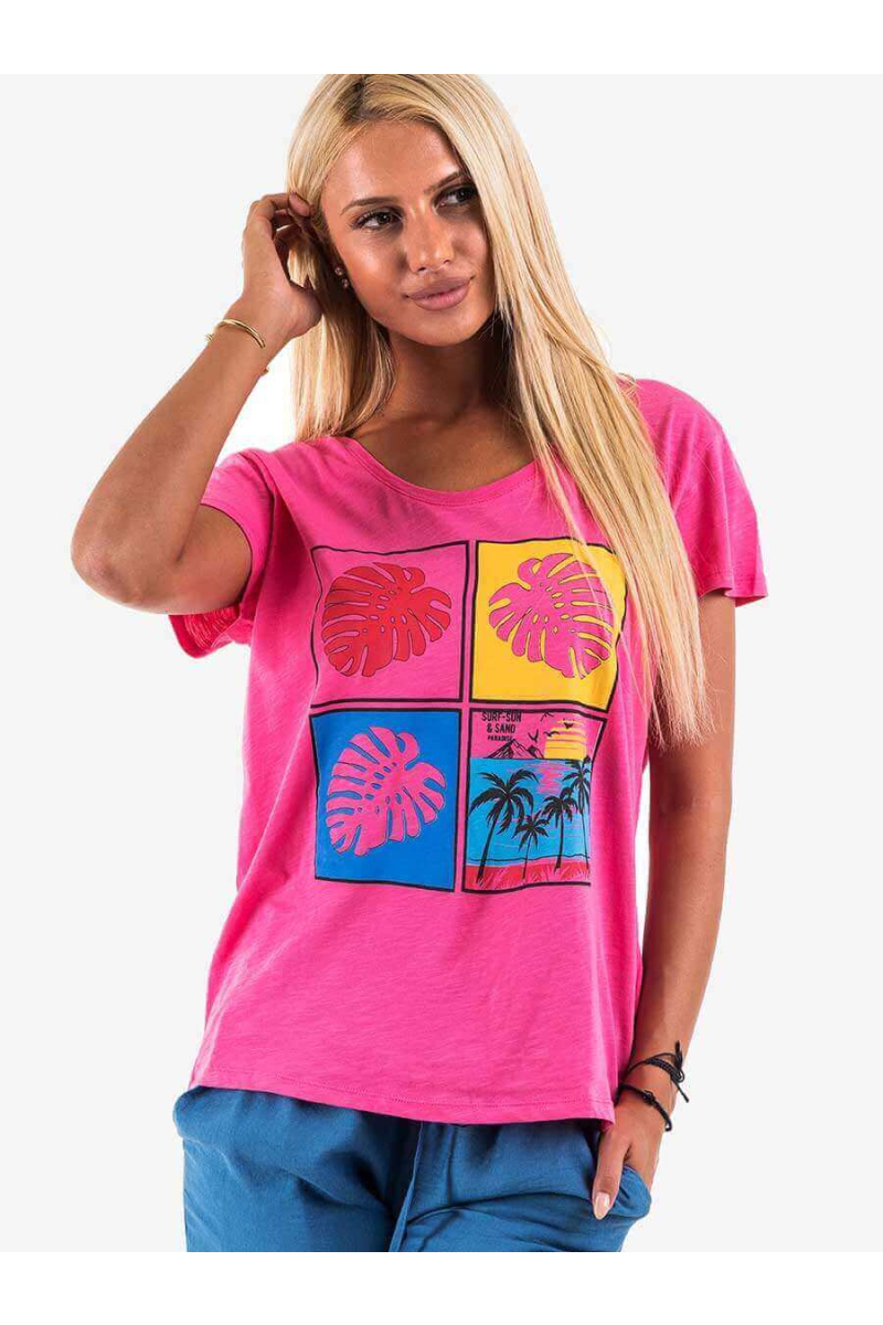 Дамска блуза с щампа - розова 13630 INDIGO Fashion