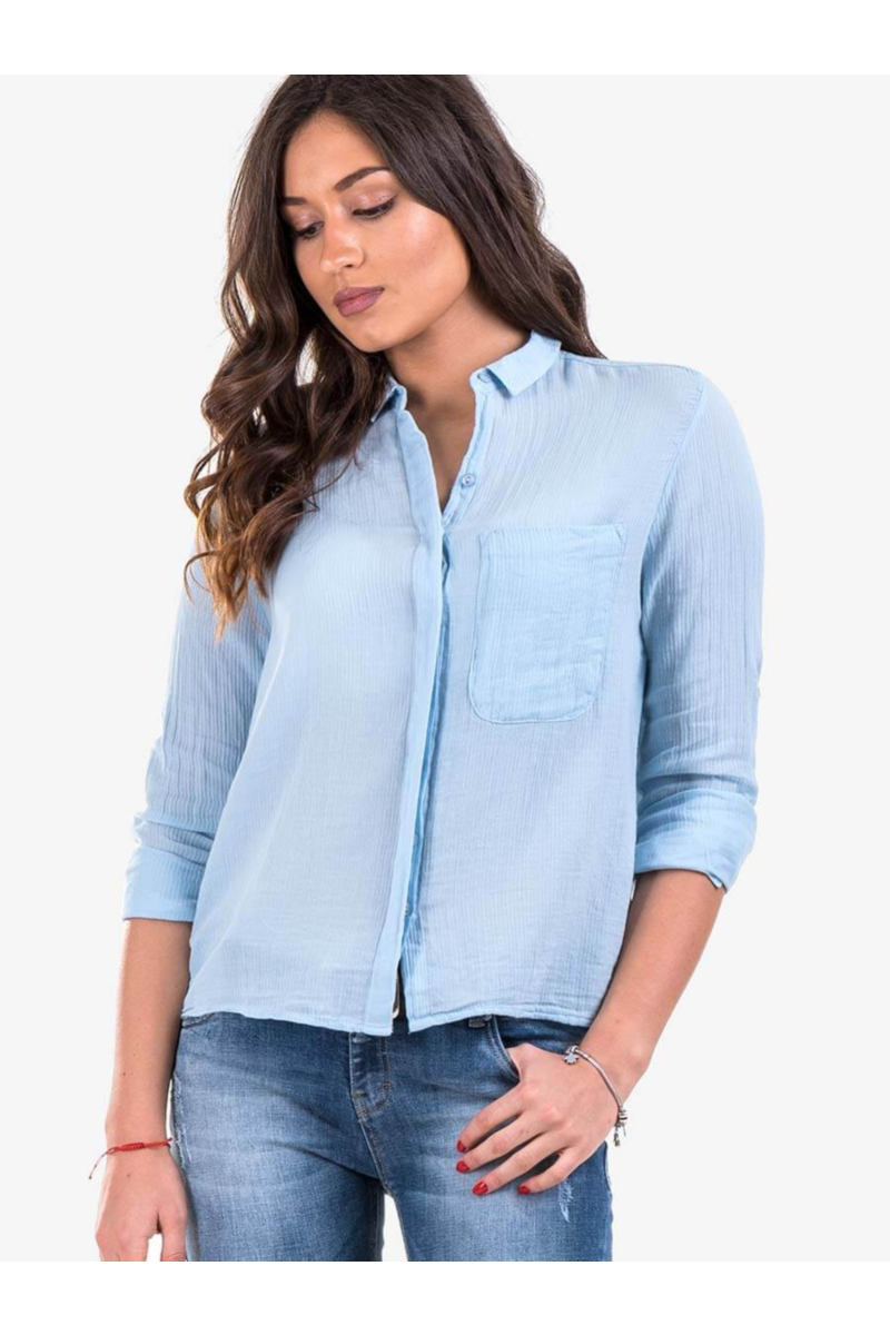 Светлосиня дамска риза с дълъг ръкав 2901 INDIGO Fashion