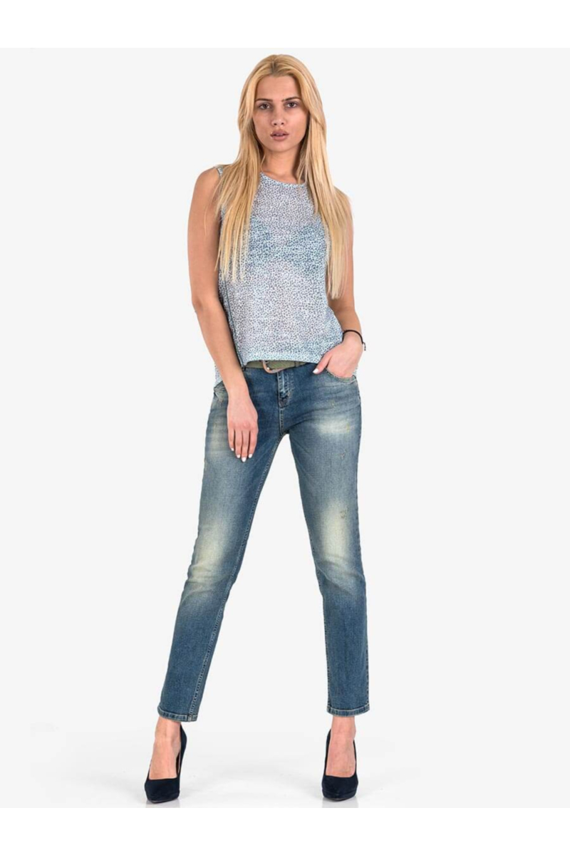 Дамски бойфренд дънси с колан и избелване 5237 INDIGO Fashion