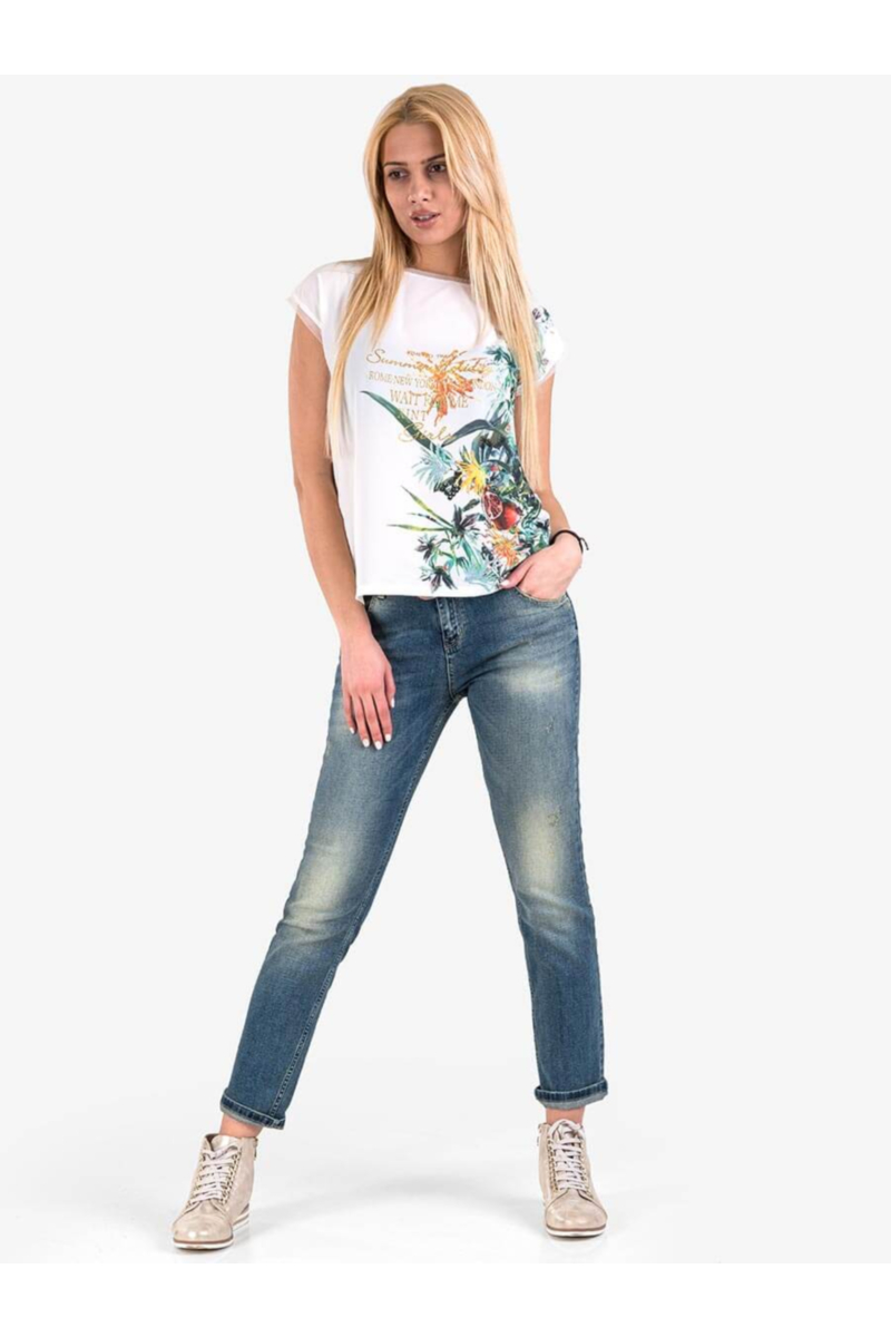 Дамски бойфренд дънси с колан и избелване 5237 INDIGO Fashion