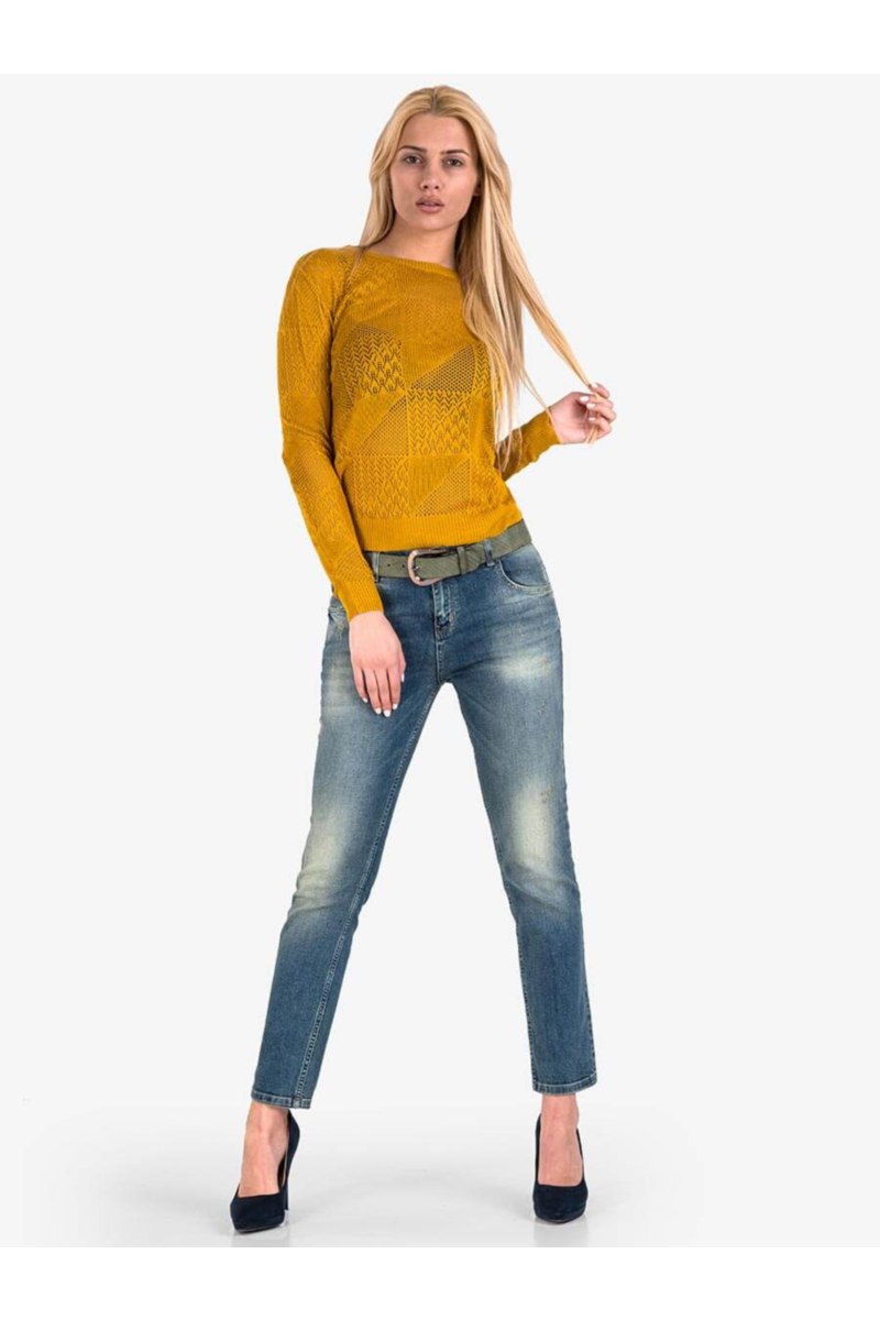 Дамски бойфренд дънси с колан и избелване 5237 INDIGO Fashion