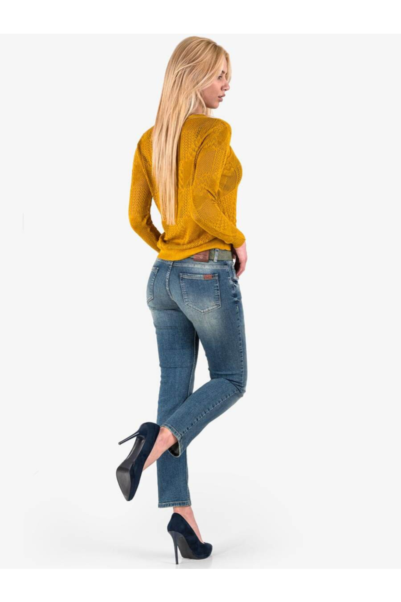 Дамски бойфренд дънси с колан и избелване 5237 INDIGO Fashion