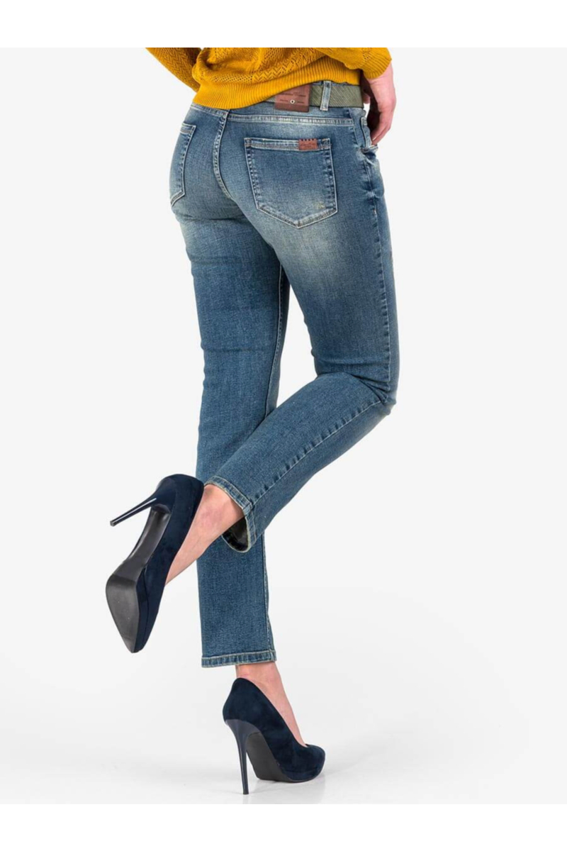 Дамски бойфренд дънси с колан и избелване 5237 INDIGO Fashion