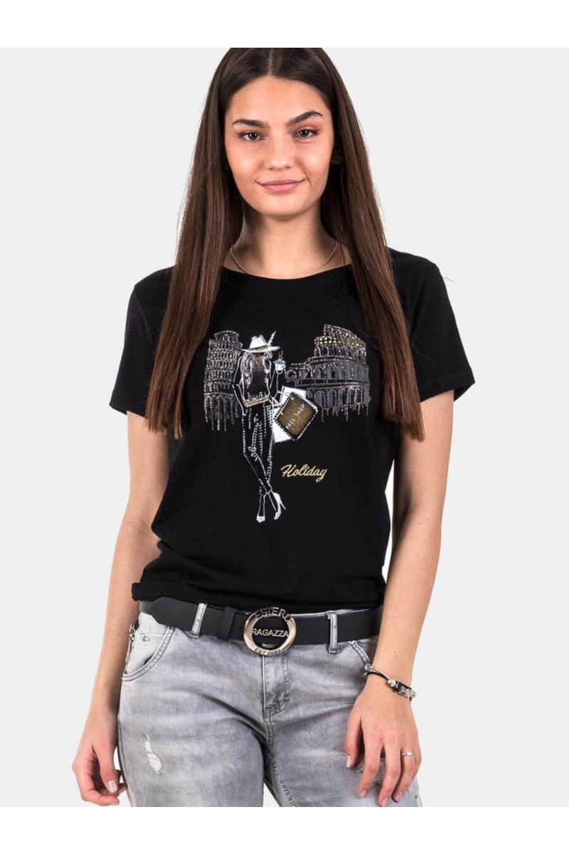 Черна дамска тениска 7210 INDIGO Fashion