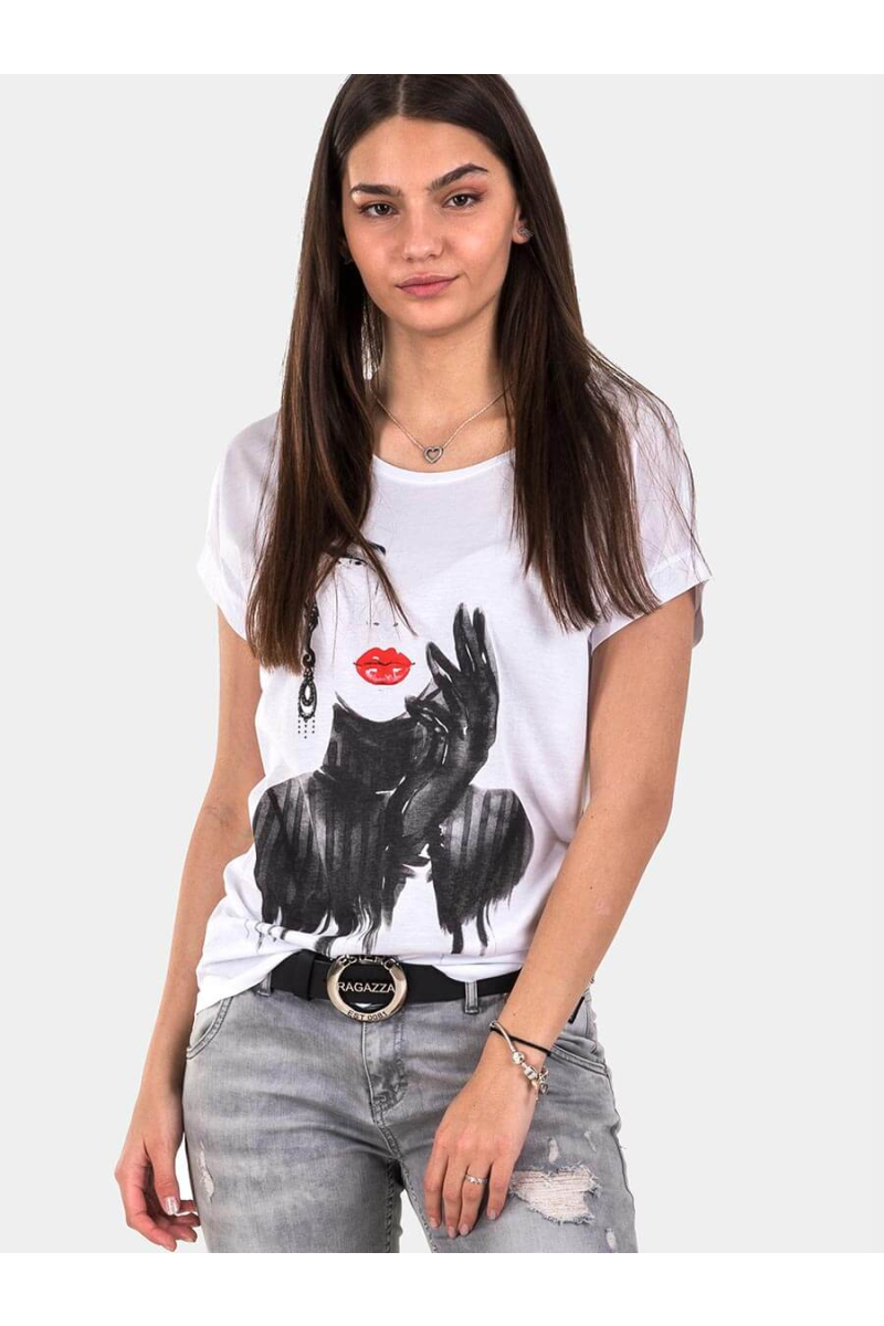 Бяла дамска тениска 7216 INDIGO Fashion