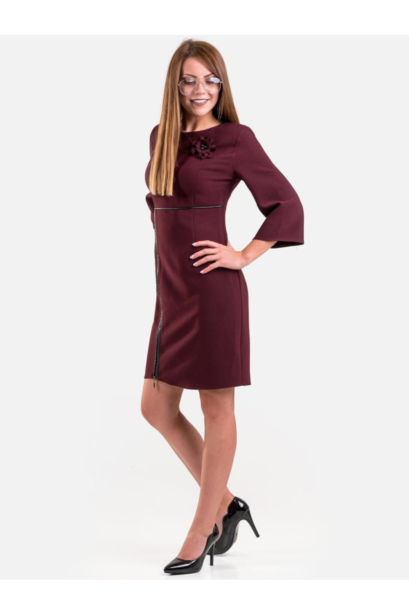 Стилна рокля с клоширани ръкави - цвят бордо 19510 INDIGO Fashion
