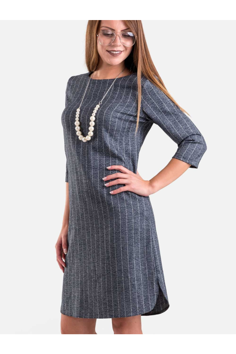 Тъмносива рокля на райе 2213 INDIGO Fashion