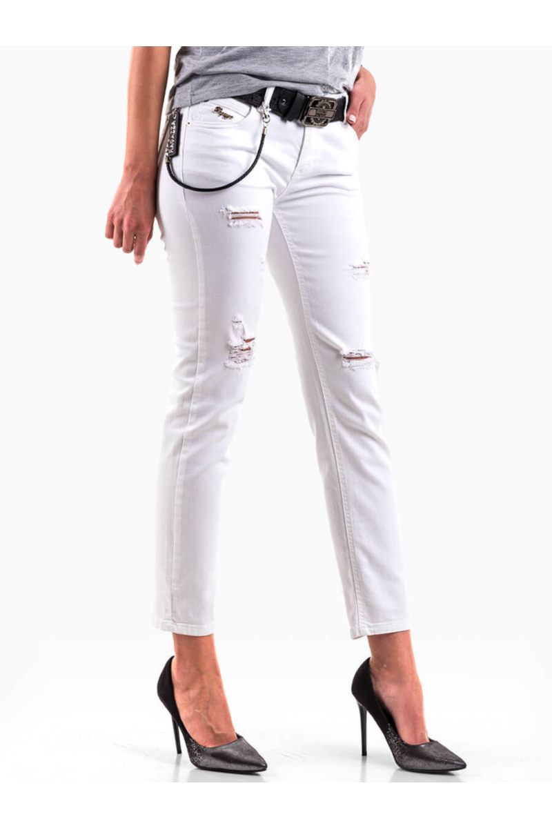Дамски бойфренд бели дънки с верижка 5469 INDIGO Fashion