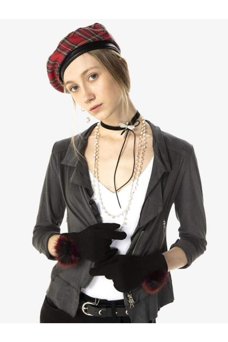 Карирана дамска шапка тип барета 11430 INDIGO Fashion