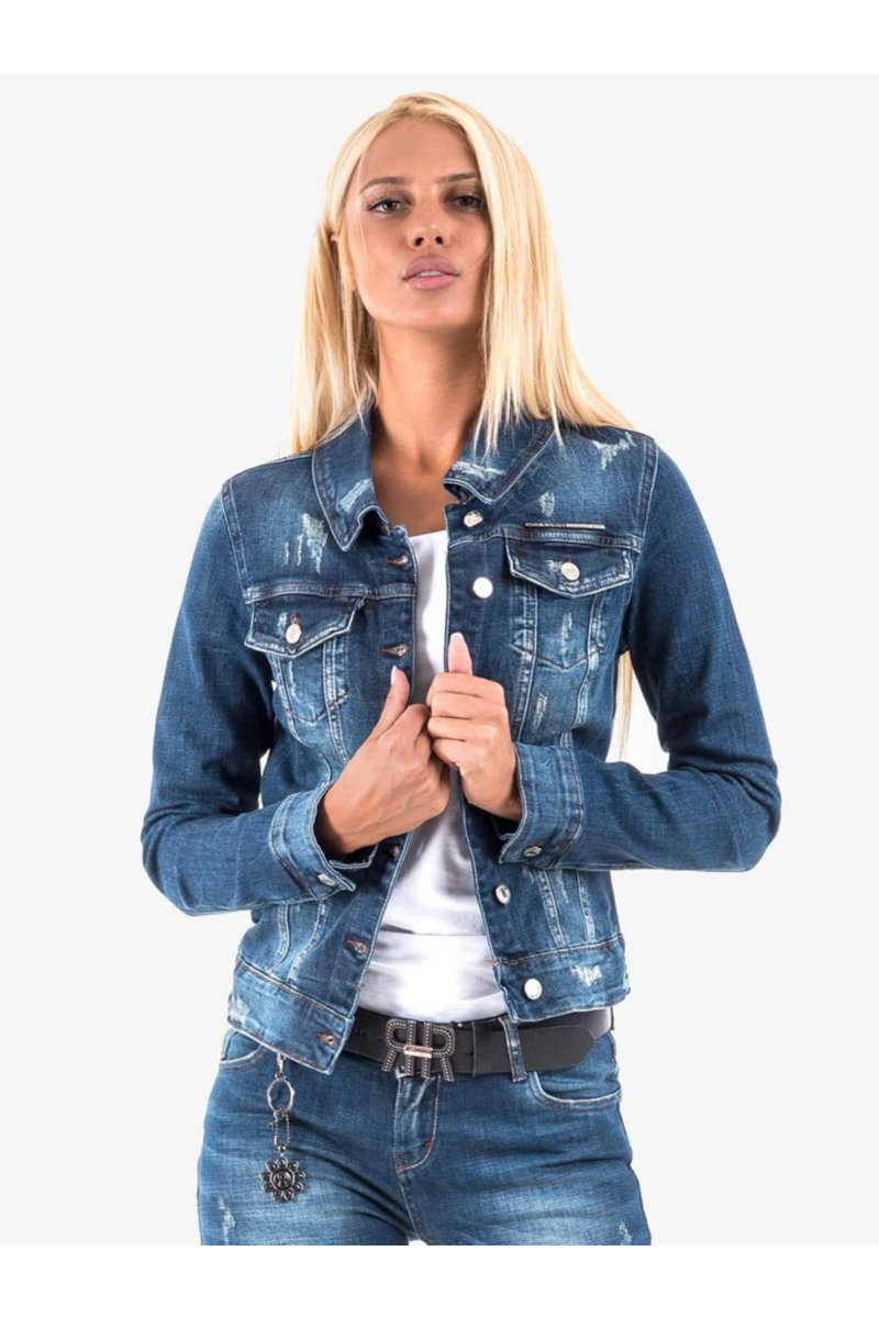 Късо дънково яке с накъсване 38842 INDIGO Fashion