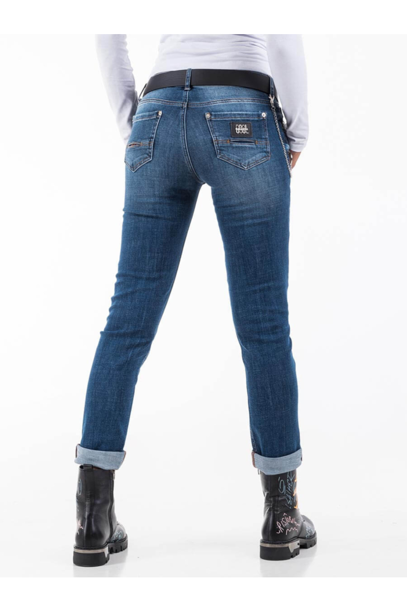 Дамски бойфренд дънки с черен колан INDIGO Fashion