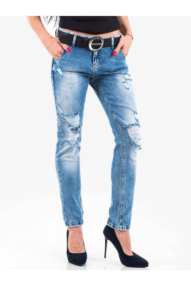 Дамски накъсани бойфренд дънки 5718 INDIGO Fashion