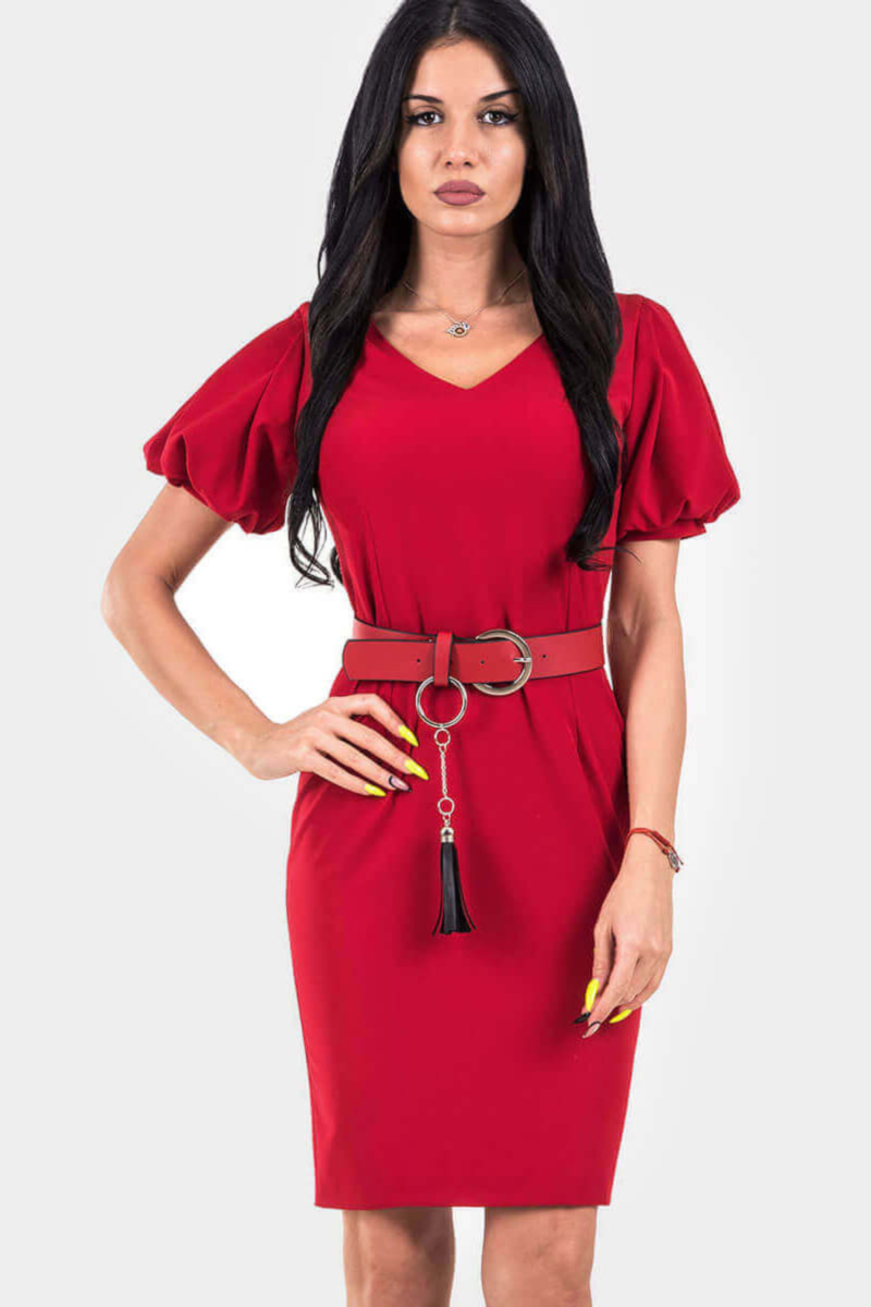 Червена рокля с колан 8235 INDIGO Fashion