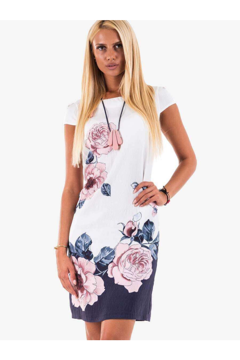 Рокля на цветя - бяла 1120 INDIGO Fashion