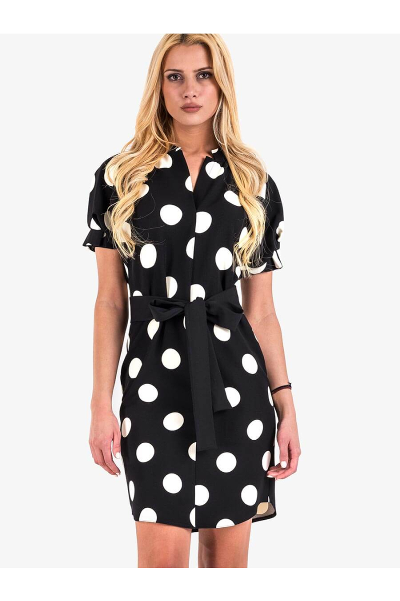 Черна рокля на бели точки 2554 INDIGO Fashion