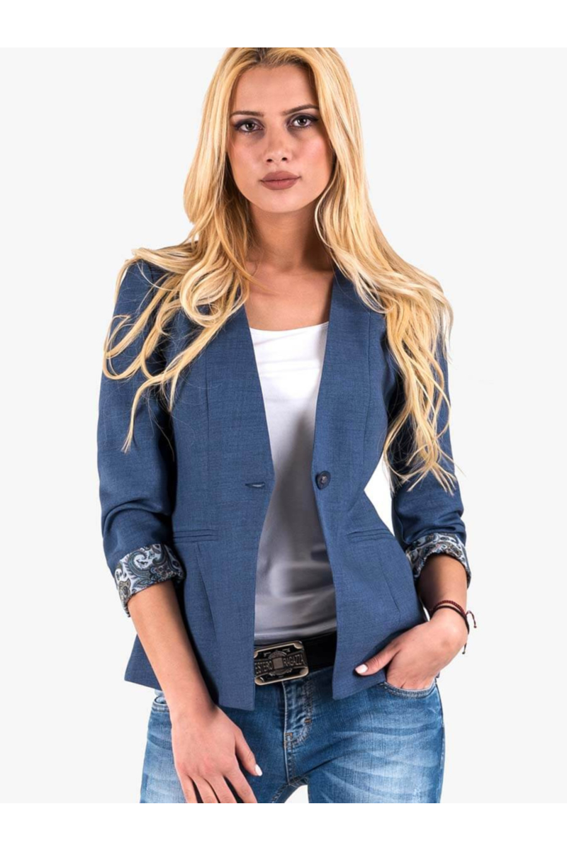 Дамско елегантно сако - синьо 7040 INDIGO Fashion