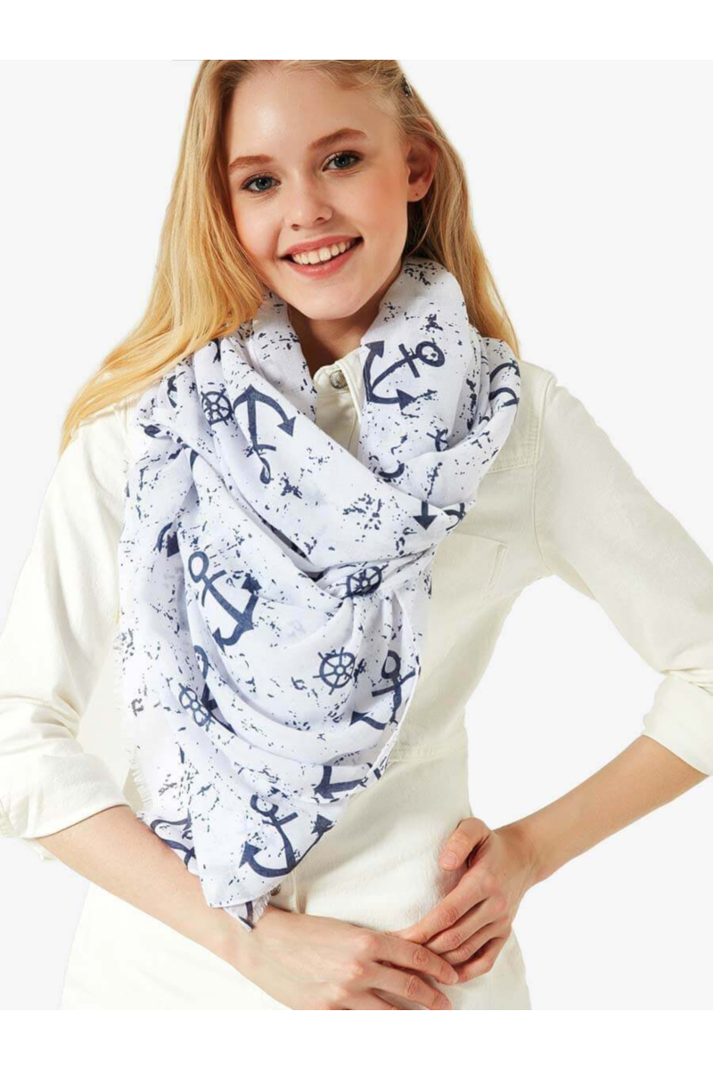 Дамски тъмносин шал с морски мотив 11660 INDIGO Fashion