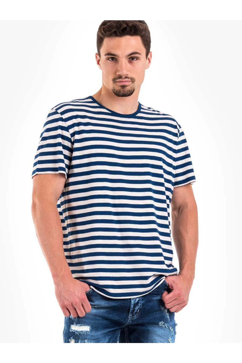 Мъжка синя тениска на райе 10763 INDIGO Fashion