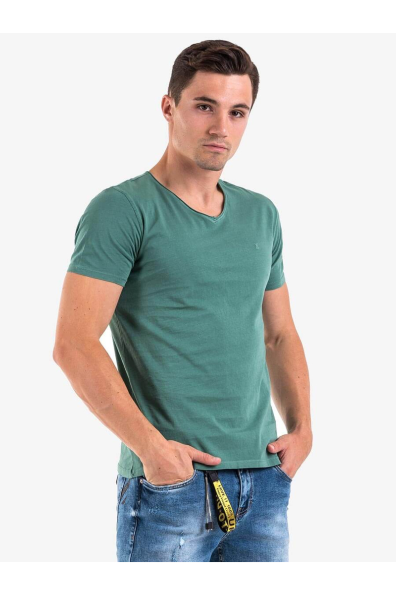 Зелена тениска с V-образно деколте 501527 INDIGO Fashion