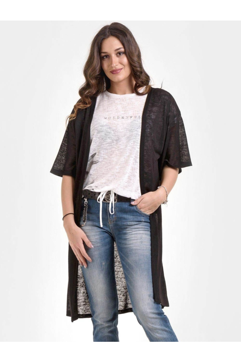Дълга фина черна дамска жилетка XNT 295020 INDIGO Fashion