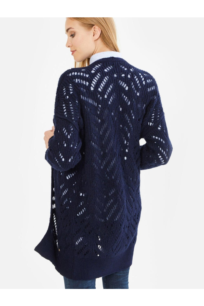 Дълга дамска тъмносиня жилетка на едра плетка 850469 INDIGO Fashion