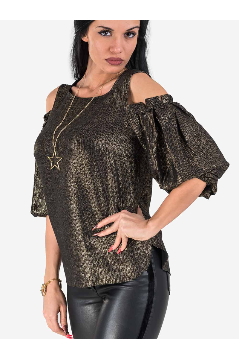 Елегантна дамска блуза с колие - златиста 1936 INDIGO Fashion