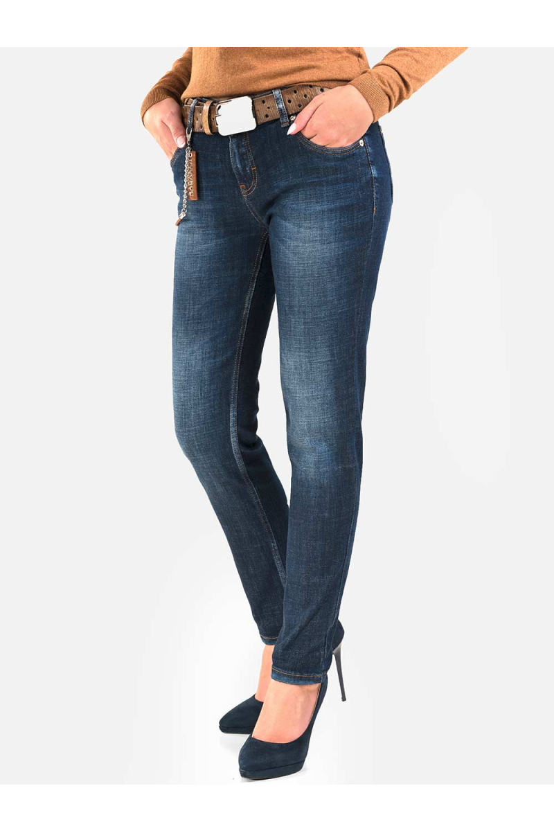 Дамски дънки бойфренд модел с кафяв колан и верижка 5604А INDIGO Fashion