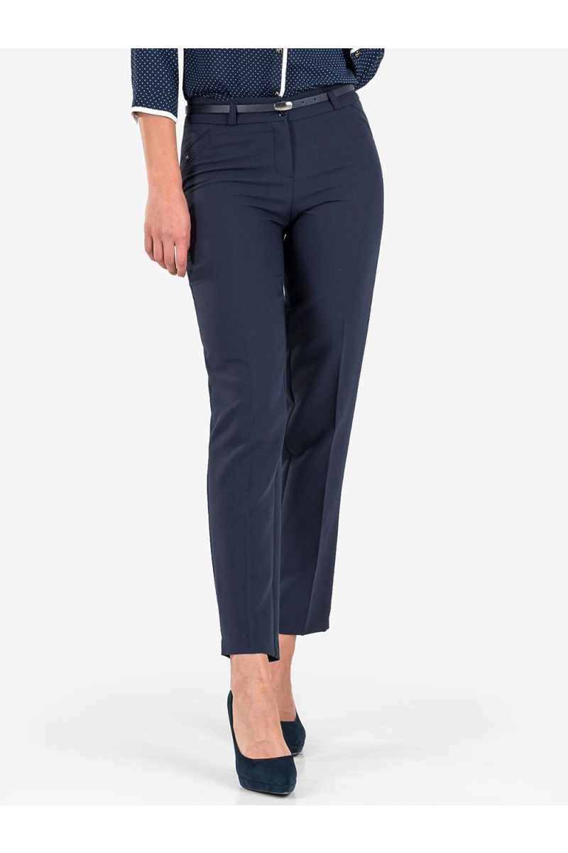Официален тъмносин дамски панталон с колан P016 INDIGO Fashion