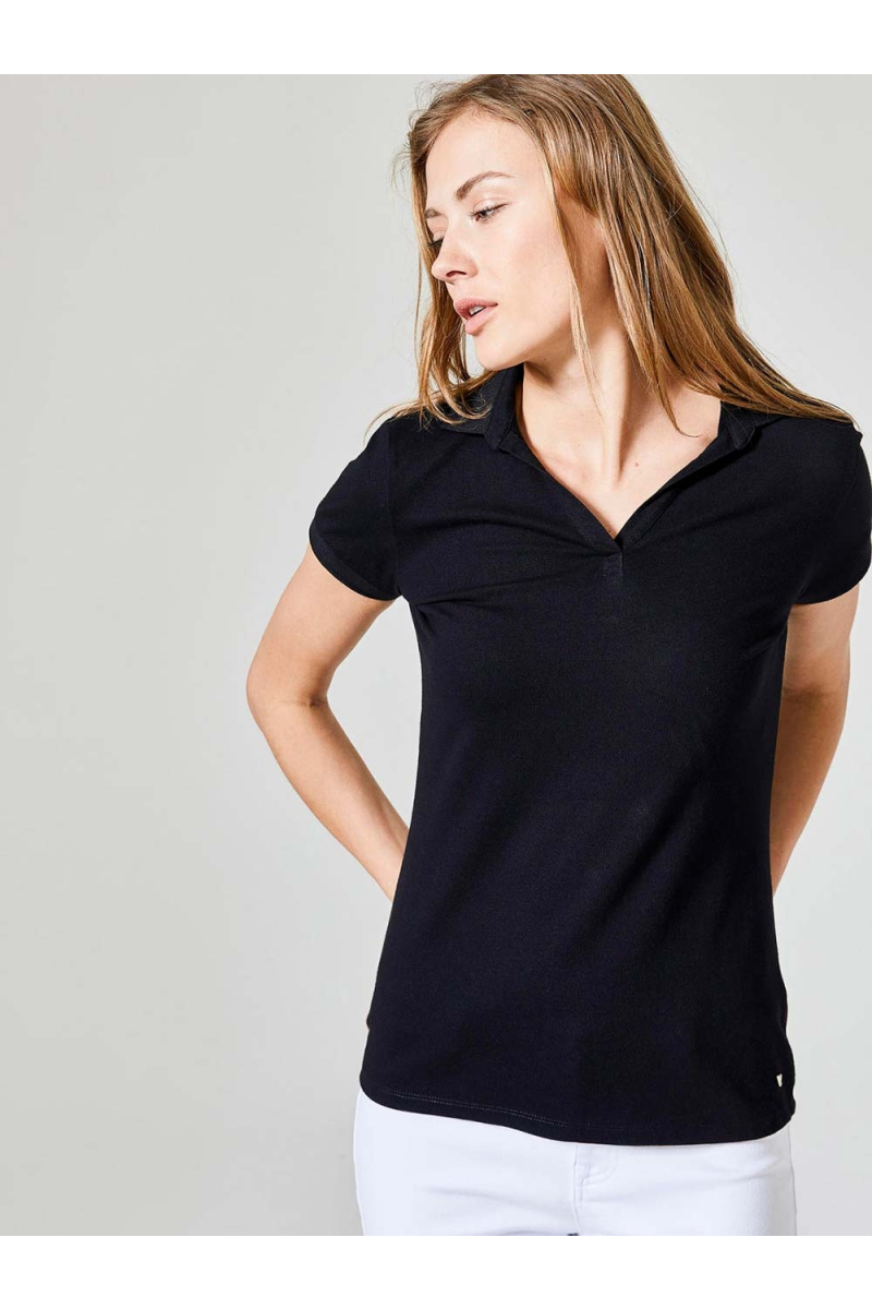 Черна дамска блуза с яка и V-образно деколте 601302 INDIGO Fashion