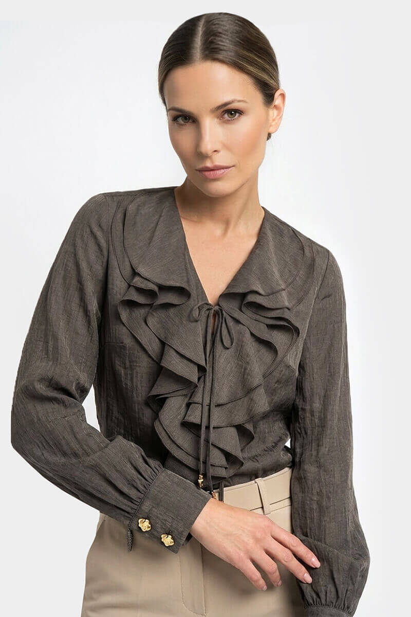 Елегантна дамска блуза с волани и връзка 2042-21