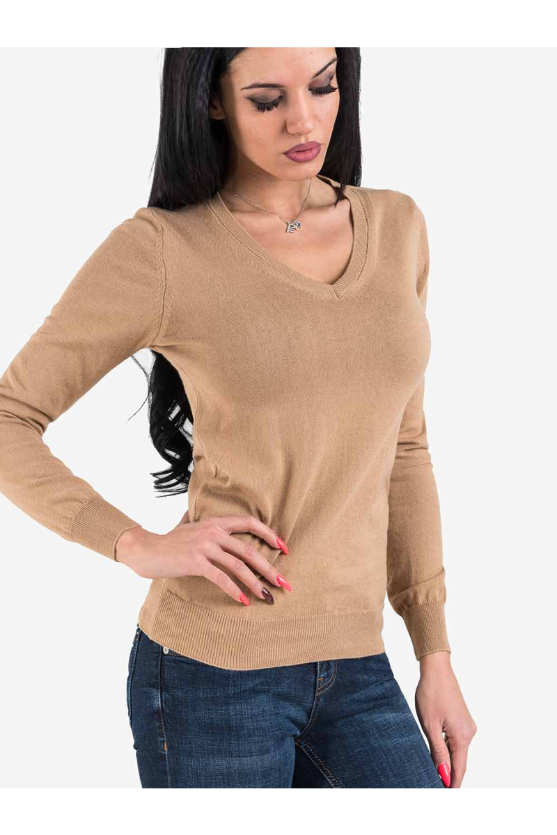 Дамска едноцветна блуза - тъмно бежова PM97 INDIGO Fashion