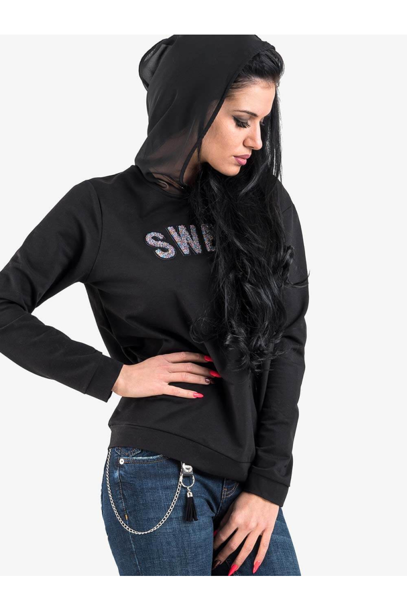 Дамска черна спортна блуза с качулка 400167 INDIGO Fashion