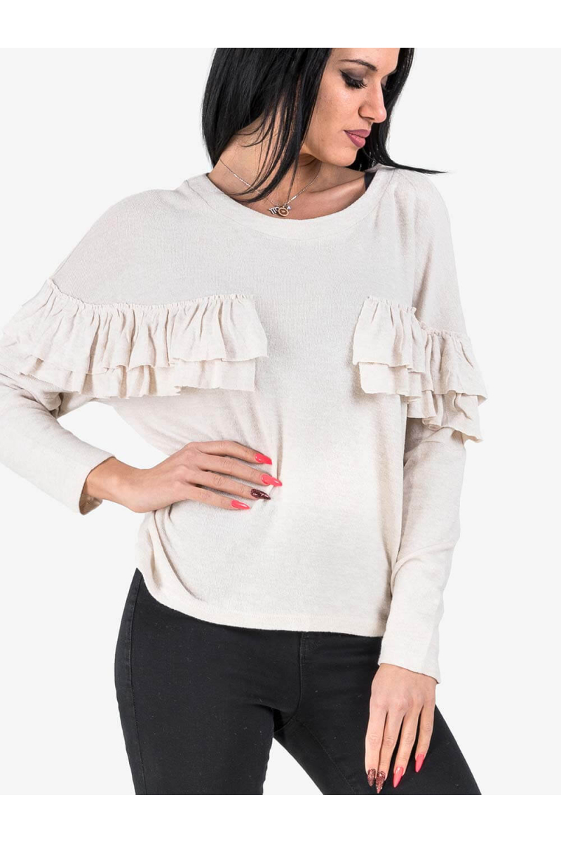 Дамска блуза с паднал ръкав - цвят екрю 601408 INDIGO Fashion