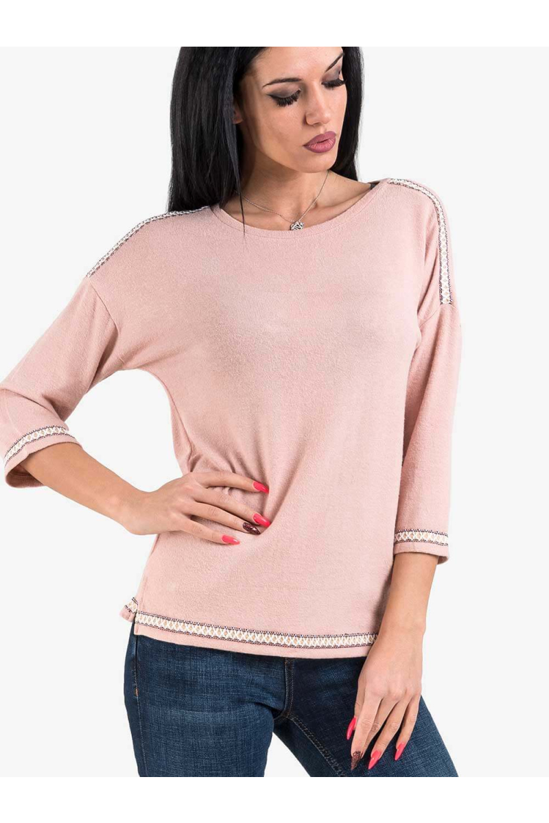 Дамска блуза с бродерия - цвят пудра 601425 INDIGO Fashion