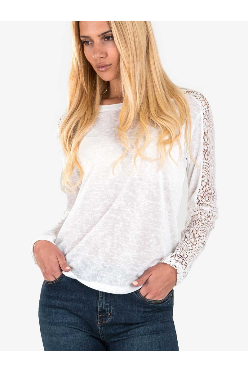 Дамска блуза с дантела на ръкавите и гърба - цвят екрю 601451 INDIGO Fashion