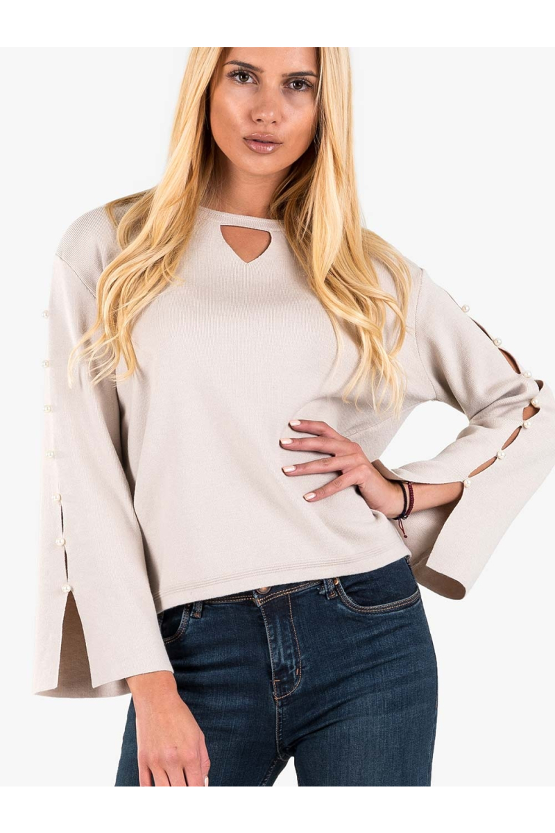 Светлобежова дамска блуза с клоширан ръкав 850506 INDIGO Fashion