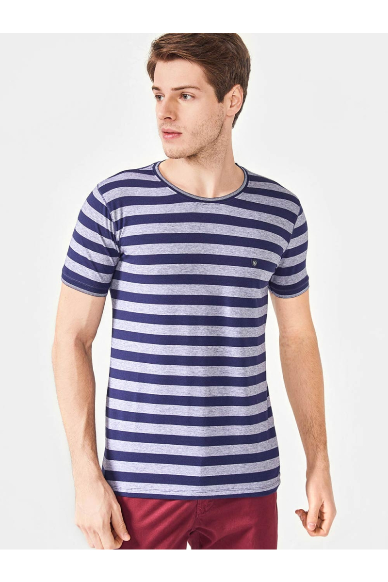 Мъжка тениска на райе - тъмносиня B29304 INDIGO Fashion